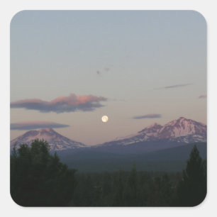 Moon over the Cascades Square Sticker