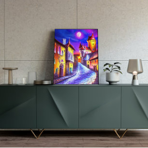 Moon Over The Castle Painting Poster