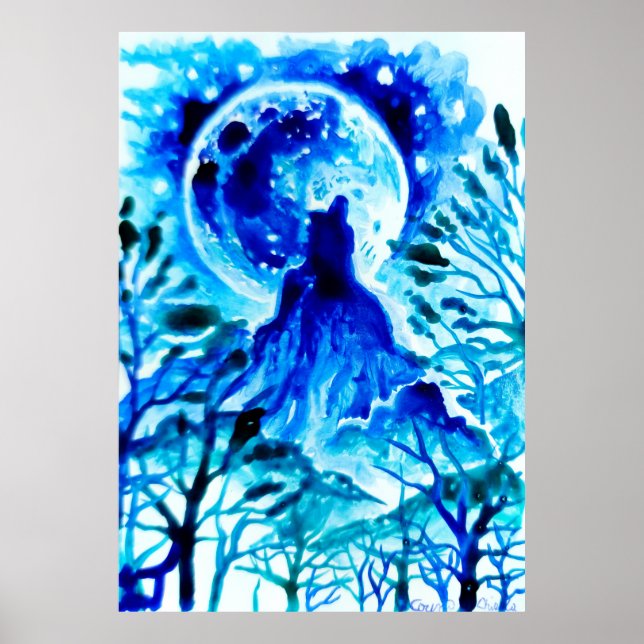 Moon over the mountains and forest poster (Front)