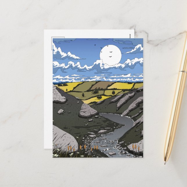 Moon Over The Valley Holiday Postcard (Front/Back In Situ)