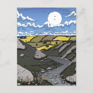 Moon Over The Valley Holiday Postcard