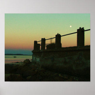moon over the water rocky nook kingston ma. poster
