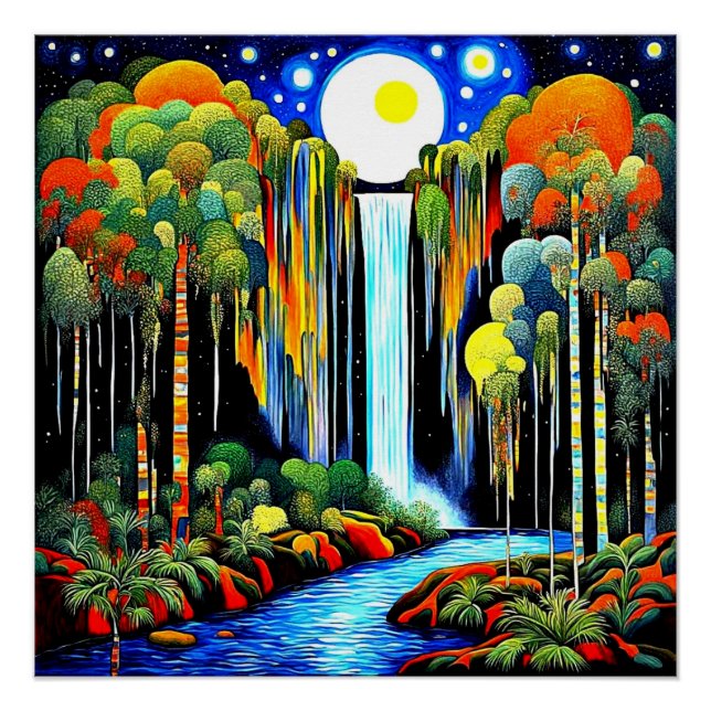 Moon over waterfall poster (Front)