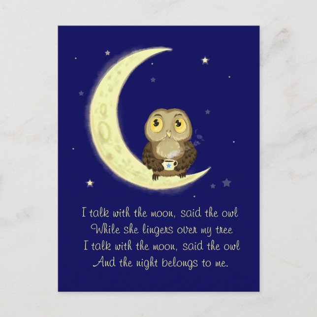 Moon owl midnight coffee poetry postcard (Front)