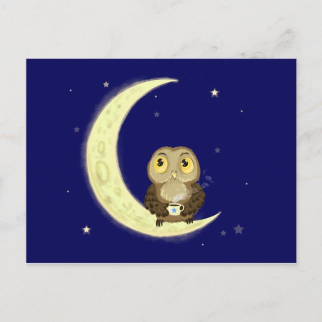 Moon owl midnight coffee postcard (Front)