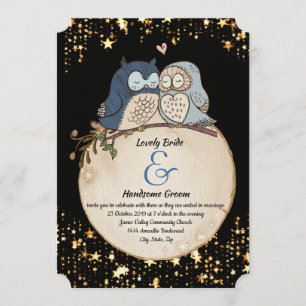 Moon Owls Watercolor Wedding Invitation