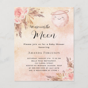 Moon pampas blush budget baby shower invitation