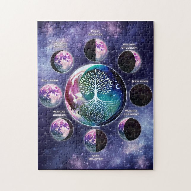 Moon Phase Chart Magnet with Tree of Life | Celest Jigsaw Puzzle (Vertical)