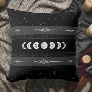 Moon Phase Lunar Cycle Black Night Celestial Cushion