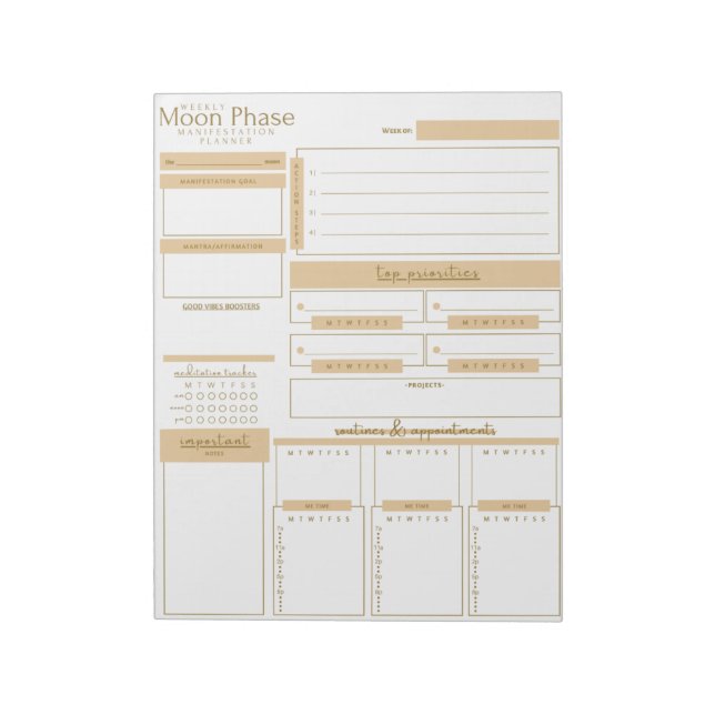 Moon Phase Manifestation Planner Notepad (Rotated)