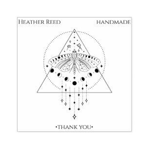 Moon Phase Moth Handmade Thank You Rubber Stamp