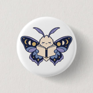 Moon Phase Moth Reading Book Button