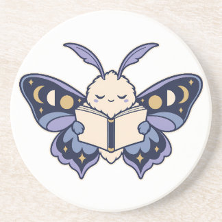 Moon Phase Moth Reading Book Coaster