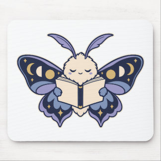 Moon Phase Moth Reading Book Mousepad