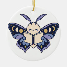 Moon Phase Moth Reading Book Ornament