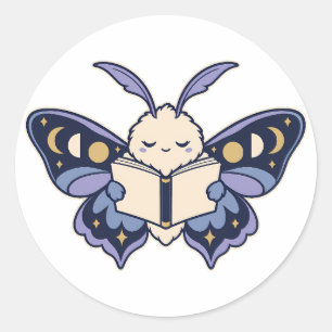 Moon Phase Moth Reading Book Sticker