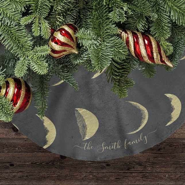 Moon Phase Personalised Black Gold Halloween Brushed Polyester Tree Skirt (Moon Phase Personalized Black Gold Halloween Brushed Polyester Tree Skirt
)