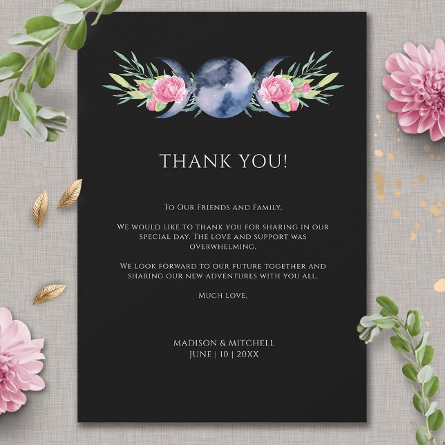 Moon Phase Pink Floral Metaphysical Wedding Thank You Card (Creator Uploaded)