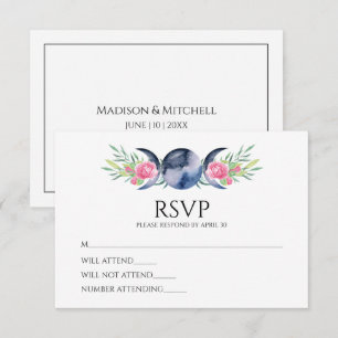 Moon Phase Pink Roses Floral Metaphysical Wedding  RSVP Card