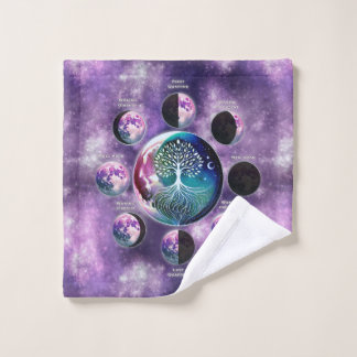 Moon Phase & Tree of Life Celestial Galaxy Wash Cloth