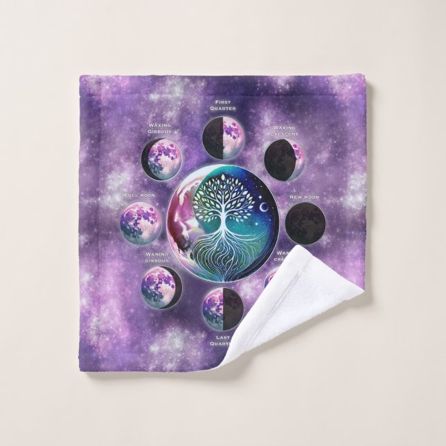 Moon Phase & Tree of Life Celestial Galaxy Wash Cloth (Wash Cloth)