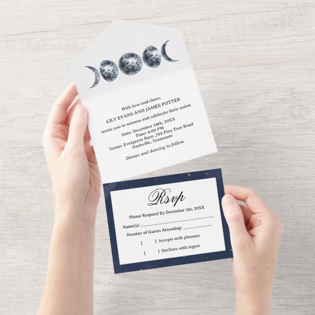 Moon Phases All In One Wedding  Invitation (Tearaway)