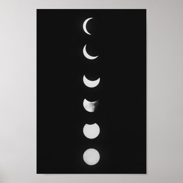 Moon Phases And Eclipse in Black and White Photo Poster (Front)