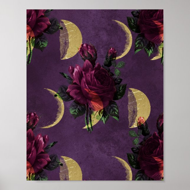 Moon Phases and Purple Roses | Gorgeous New Age Poster (Front)