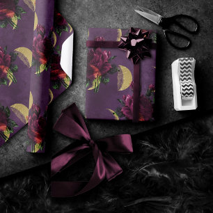 Moon Phases and Purple Roses   Gorgeous New Age Wrapping Paper