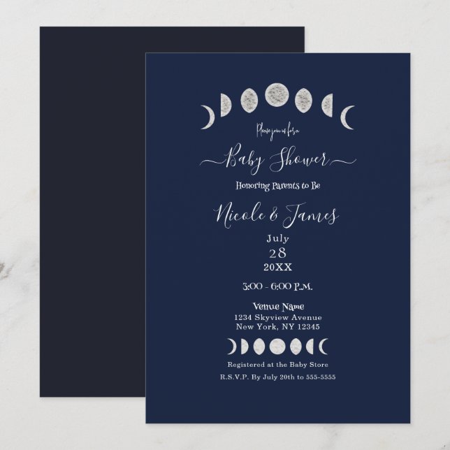 Moon Phases Blue Astrology Celestial Baby Shower Invitation (Front/Back)