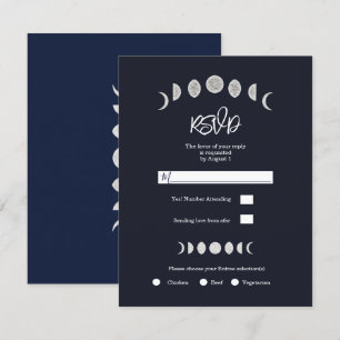 Moon Phases Blue Astrology Celestial Wedding RSVP  Invitation