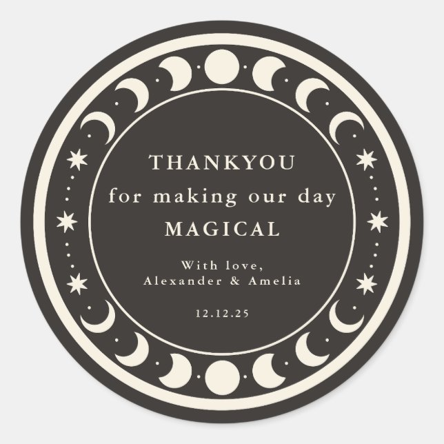 Moon Phases boho celestial Wedding favour thankyou Classic Round Sticker (Front)