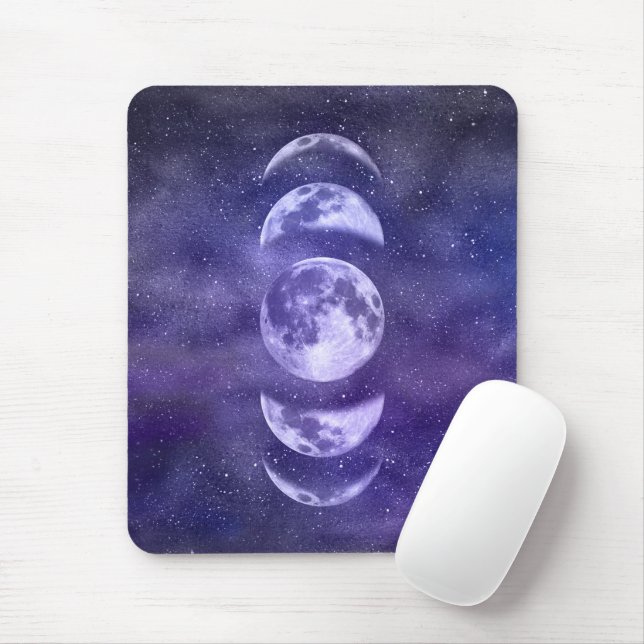 Moon Phases Celestial Pattern Purple and Blue Mouse Mat (With Mouse)