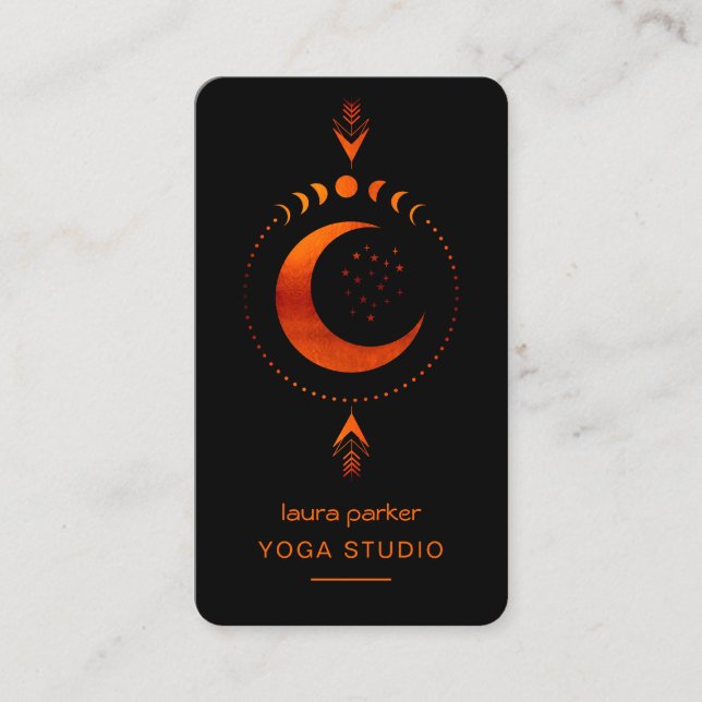 Moon Phases Crescent Mystic Holistic Tarot Fire Business Card (Front)