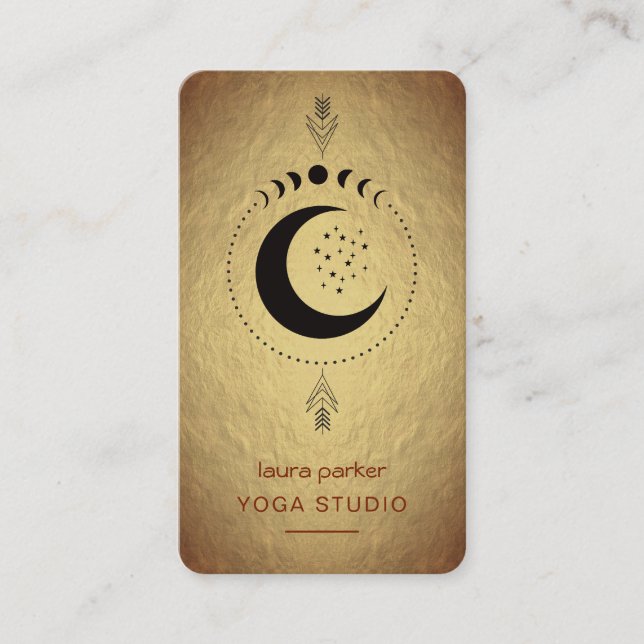 Moon Phases Crescent Mystic Holistic Tarot Gold Business Card (Front)