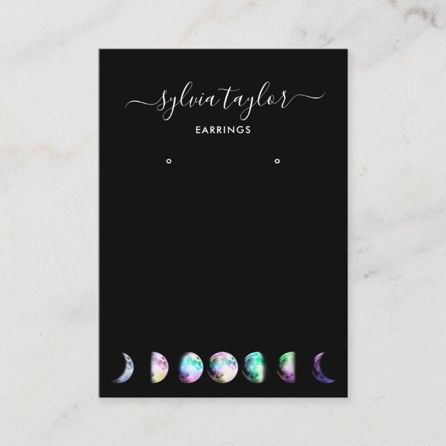 moon phases  Earring frame display add logo Busine Business Card (Front)