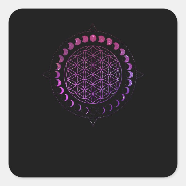 Moon Phases Flower Of Life Mandala Divine Geometry Square Sticker (Front)