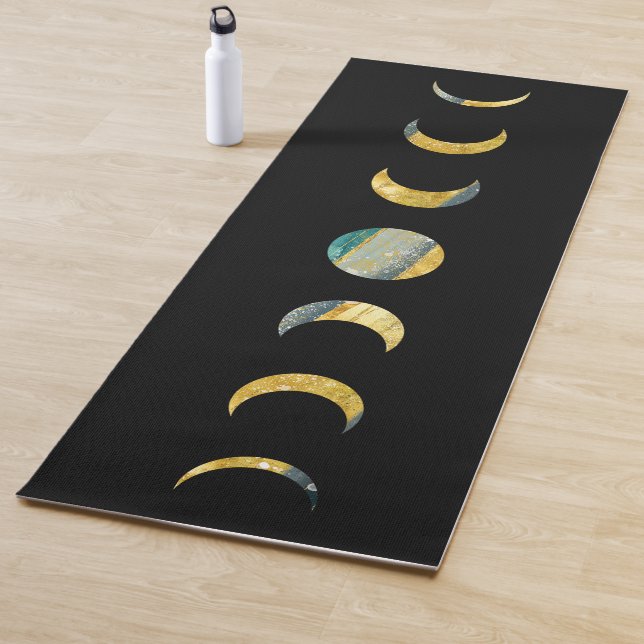 Moon Phases Gold Silver Teal  Yoga Mat (In Situ)