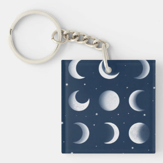 Moon Phases Grid Celestial Pattern Design Key Ring