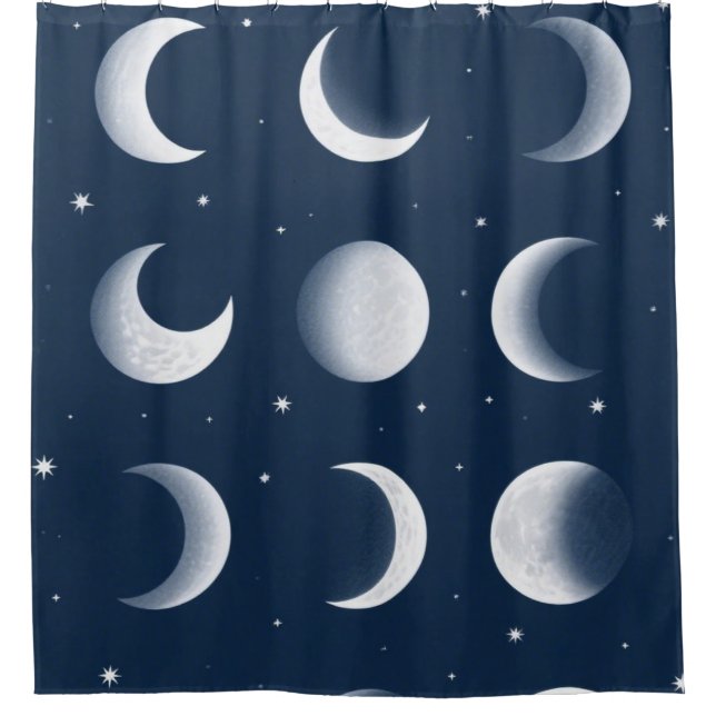 Moon Phases Grid Celestial Pattern Design Shower Curtain (Front)