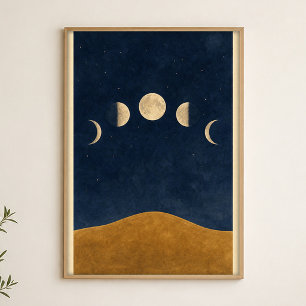 Moon Phases Hill Watercolour Celestial Art Poster