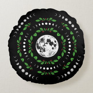 Moon phases mandala round pillow