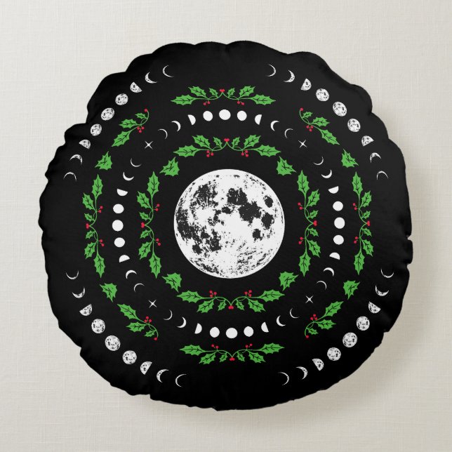 Moon phases mandala round pillow (Front)
