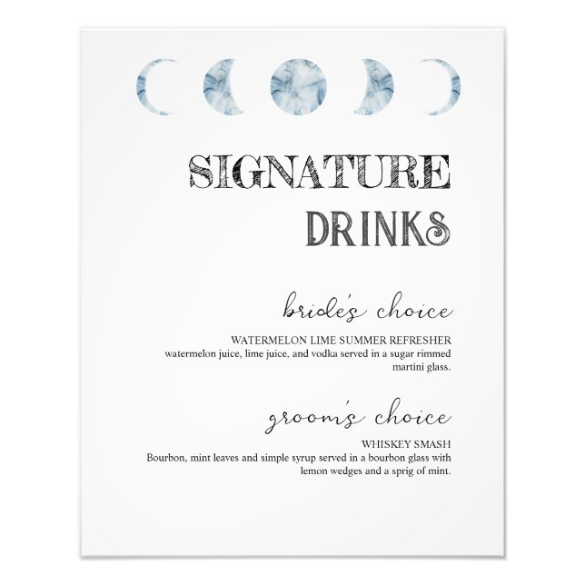 Moon Phases Signature Drinks Wedding Bar Poster (Front)