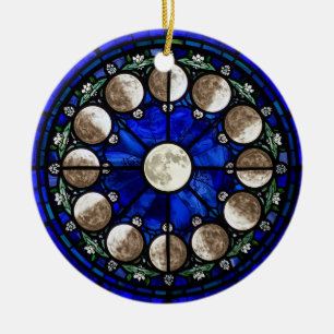 Moon Phases Stained Glass Circle Ceramic Tree Decoration