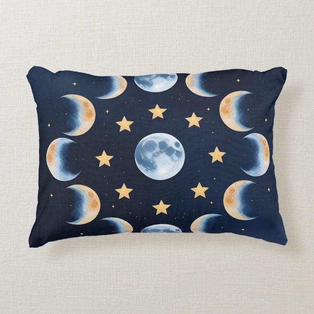 Moon Phases & Stars | Celestial Accent Pillow (Front)
