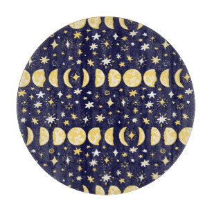 Moon Phases Stars Vintage Background Cutting Board