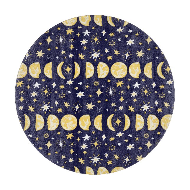 Moon Phases Stars Vintage Background Cutting Board (Front)