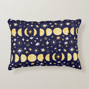 Moon Phases Stars Vintage Background Decorative Cushion