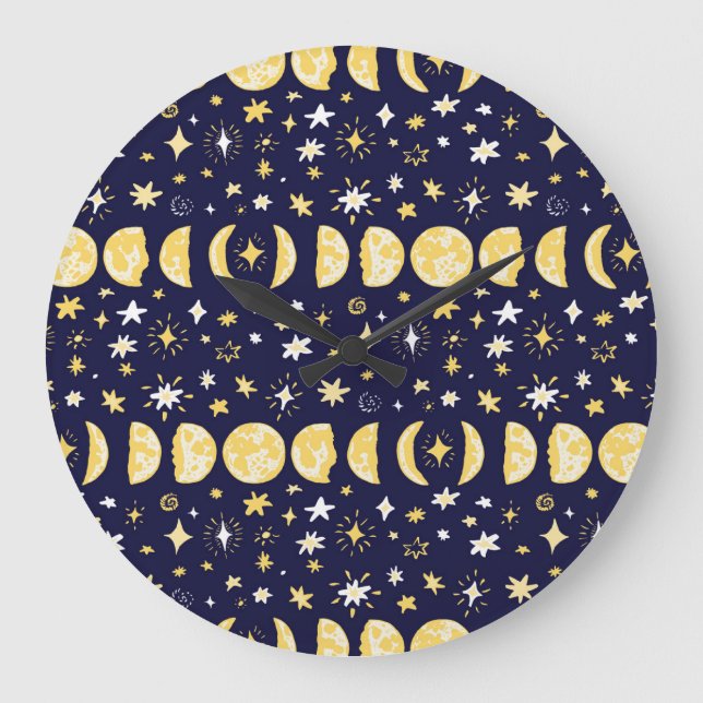 Moon Phases Stars Vintage Background Large Clock (Front)